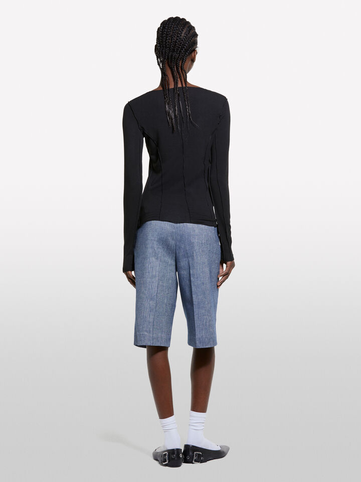 Black t-shirt with seams - women's long sleeve t-shirts - Black | Sisley image number 3